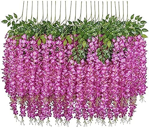 Amazon Brand - Umi 12 Pack 3.6 Feet Artificial Fake Wisteria Vine Ratta Hanging Garland Silk Flowers String Home Party Wedding Decor (12, Dark Pink)