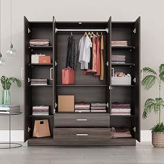 Wakefit Wardrobe for Bedroom | 1 Yr Warranty | Cupboard for Bedroom, Almirah, Wooden Wardrobe, Multi-Shelves Storage with Drawer, & Hanger, Density:680–750 kg/m³, Free Installation (Organza - DB)