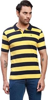 Parx Men's Pure Cotton Yarn Dyed Pattern Regular Fit Rib Collar Polo Neck Half Sleeve Casual T-Shirt