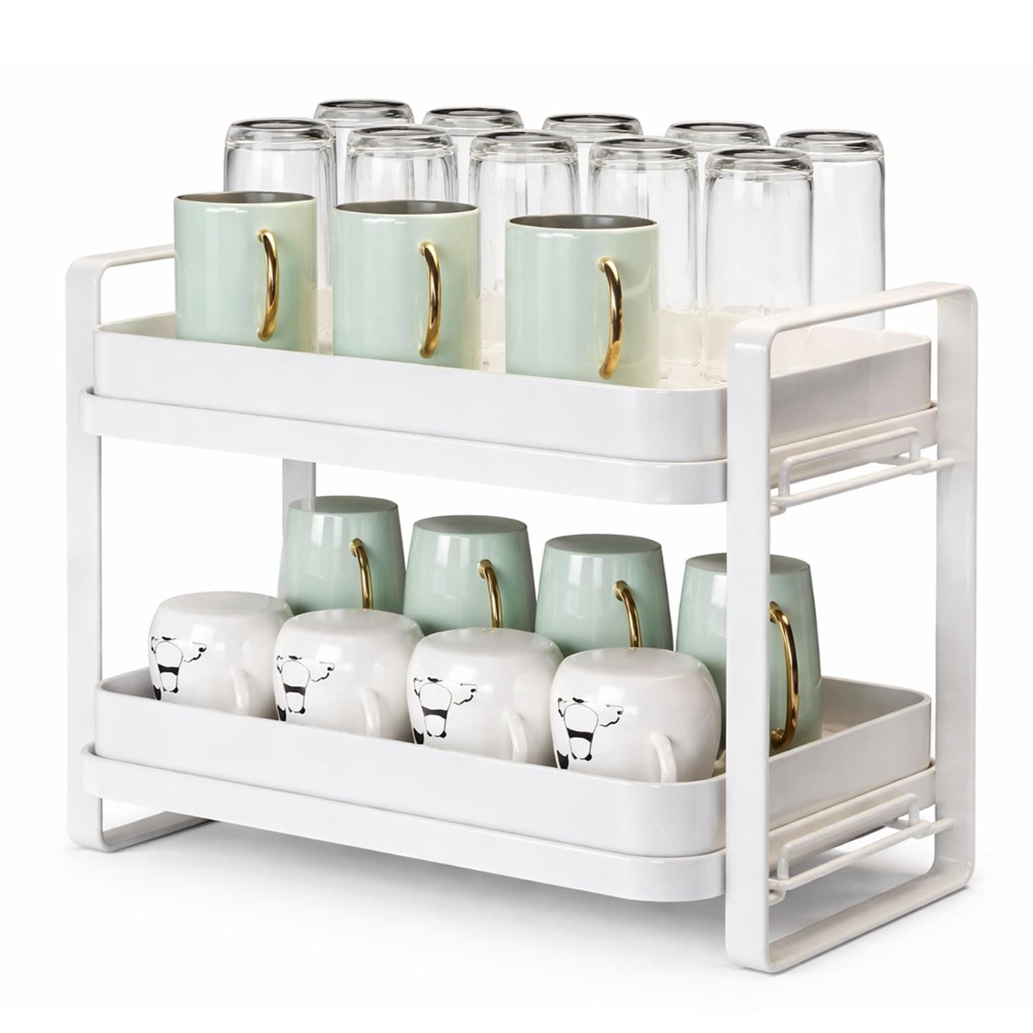 Krevia Cup Mug Drying Rack | Multi-Purpose Kitchen Storage Standing Rack Organizer | 2-Tier Holder Storage with Drain Tray for Kitchen Coffee Cup Mug Glass Water Cup Holder