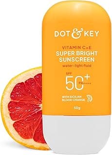 Dot & Key Vitamin C + E Super Bright Sunscreen In-Vivo Tested SPF 50+ PA++++ With New-Age UV Filters, Water-Light Fluid, Boosts Glow, Reduces Dullness & Dark Spots, Checks Tanning, No White Cast| 50G,Pack Of 1