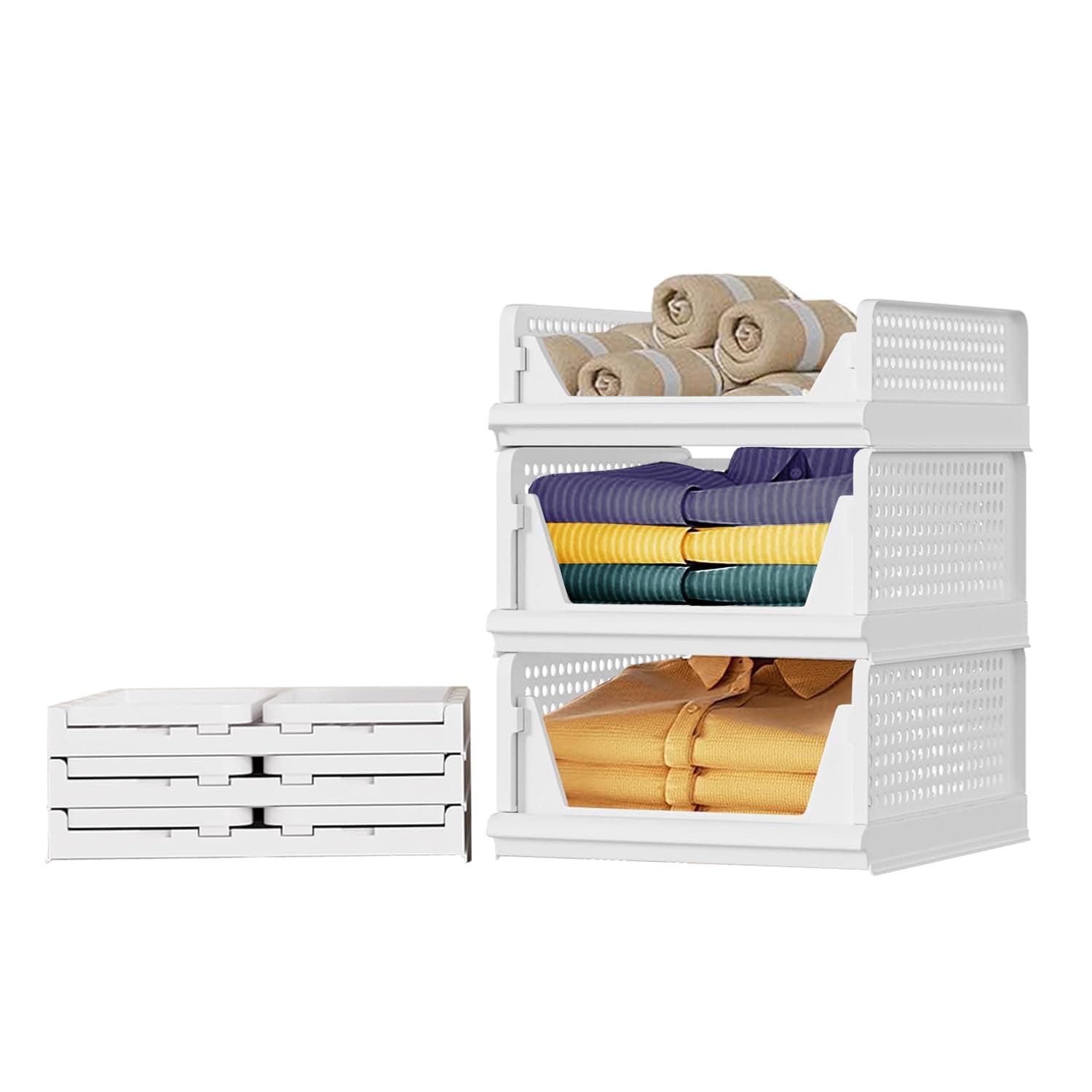 Wardrobe Closet Organizers Combo Pack (2 Large + 1 Small) | Foldable Stackable Clothes Storage Baskets | Adjustable Sliding Drawer Design | Space Saving Multipurpose Organizer for Cupboard Almirah