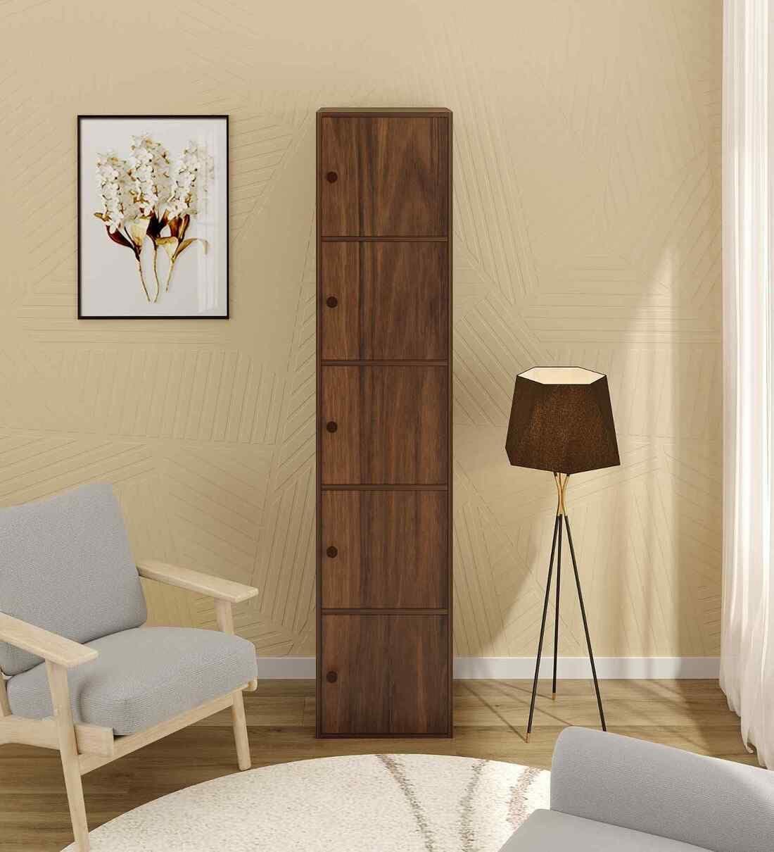 Mevigo 5-Door Morden Wooden Collapsible Wardrobe for Storage/Space Saving Wooden Wardrobe with Doors/Collpsible Storage Organiser/Closet for Bedroom/Living Room -Wallnut