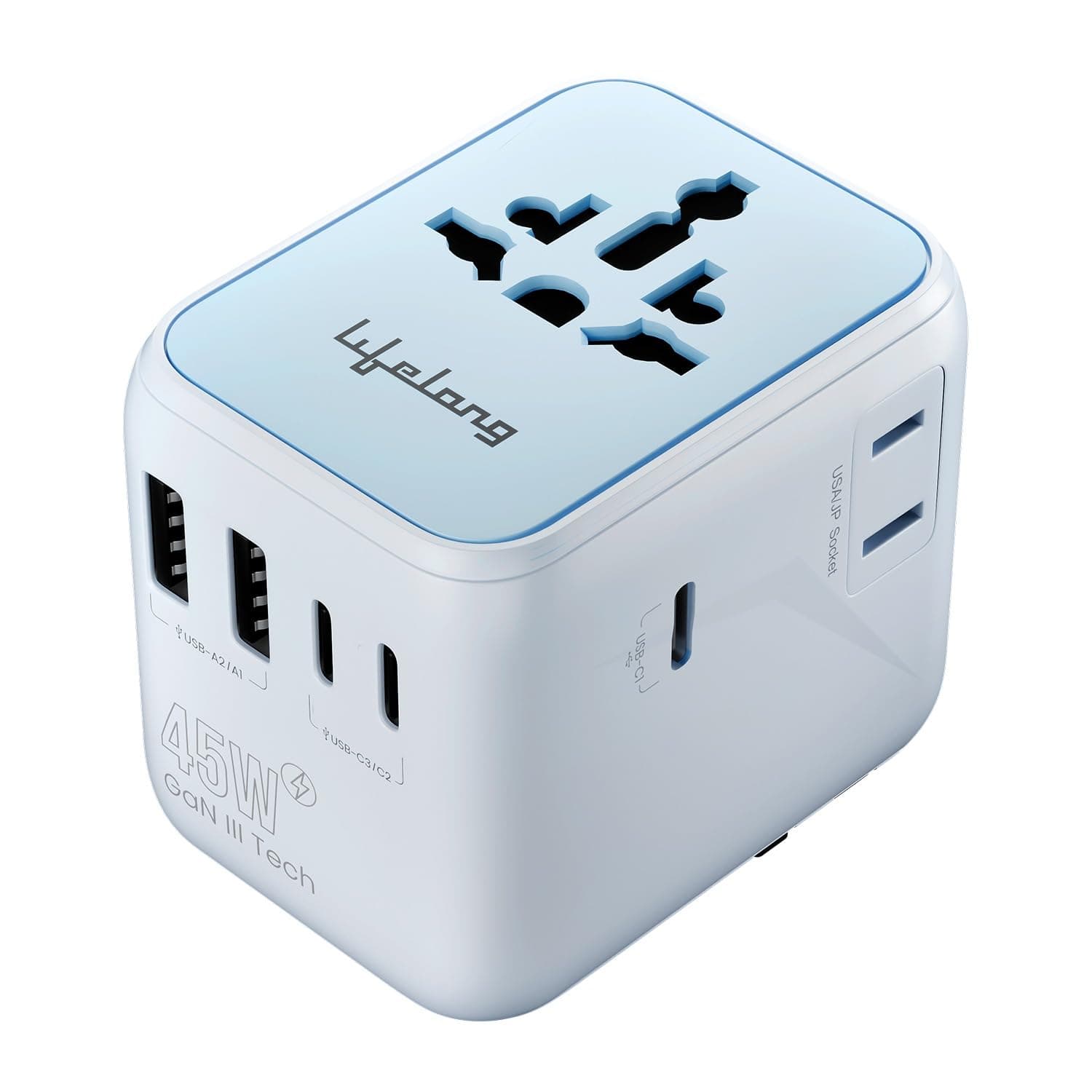Lifelong Electronics 2500W Universal Travel Adapter All in One | 3 Type-C 45W PD & 2 USB-A 18W QC 3.0 | Dual Fuse Protection | 180+ Countries - Europe/US/Asia etc | International Socket