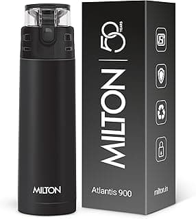 MILTON Atlantis 900 Thermosteel Water Bottle 750 ml, 24 Hr Hot and Cold I Leak Proof Lid, ISI Certified I Double Wall Vacuum Insulated Flask for Office, Gym, School, Sports, Travel I Black