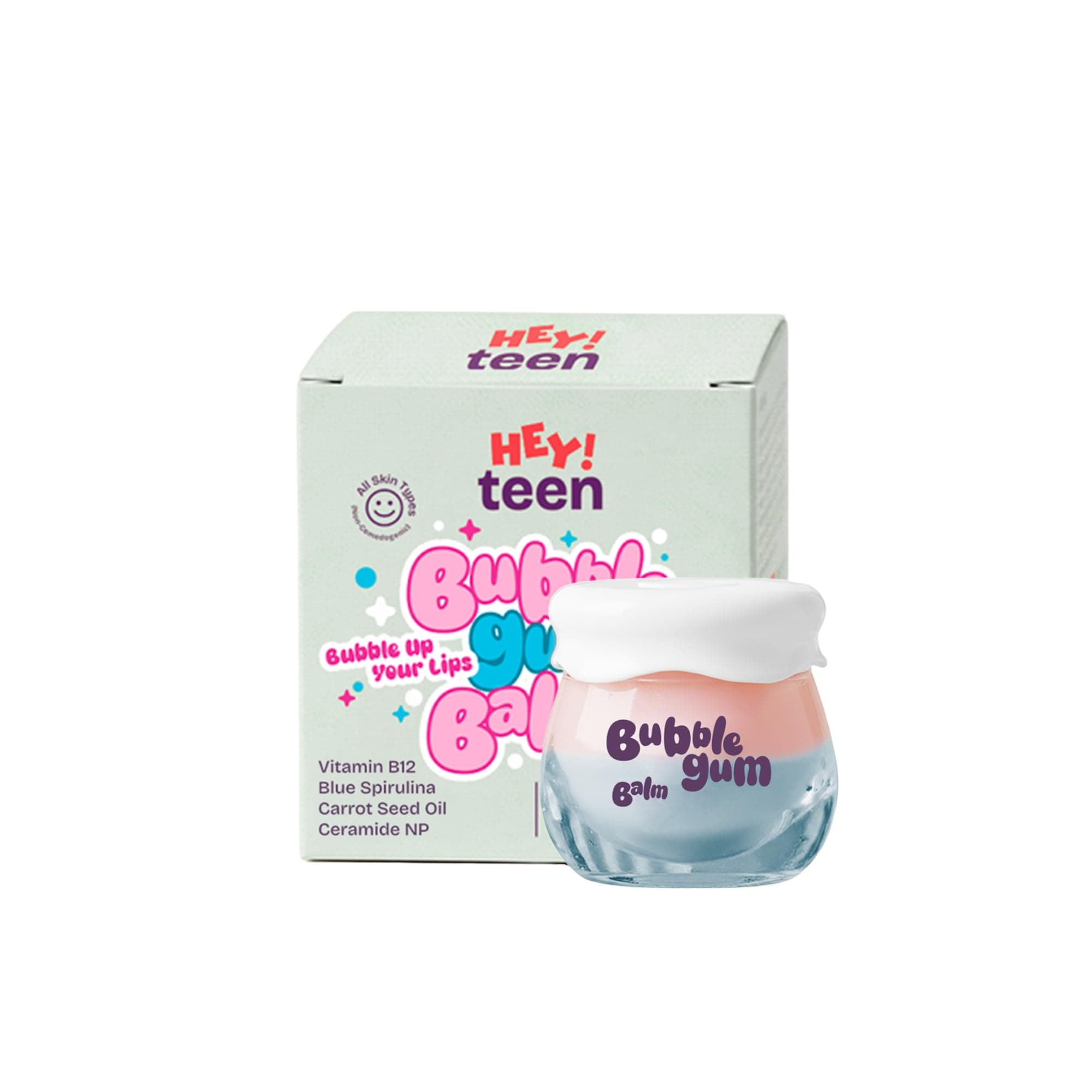 HEY TEEN Bubble Gum Lip Balm for Pre-Teens & Teens | Ceramide NP, Carrot Seed Oil & Vitamin B12 | Botanical UV | Deep Moisture | Natural Glossy Finish | Dermatologist Recommended
