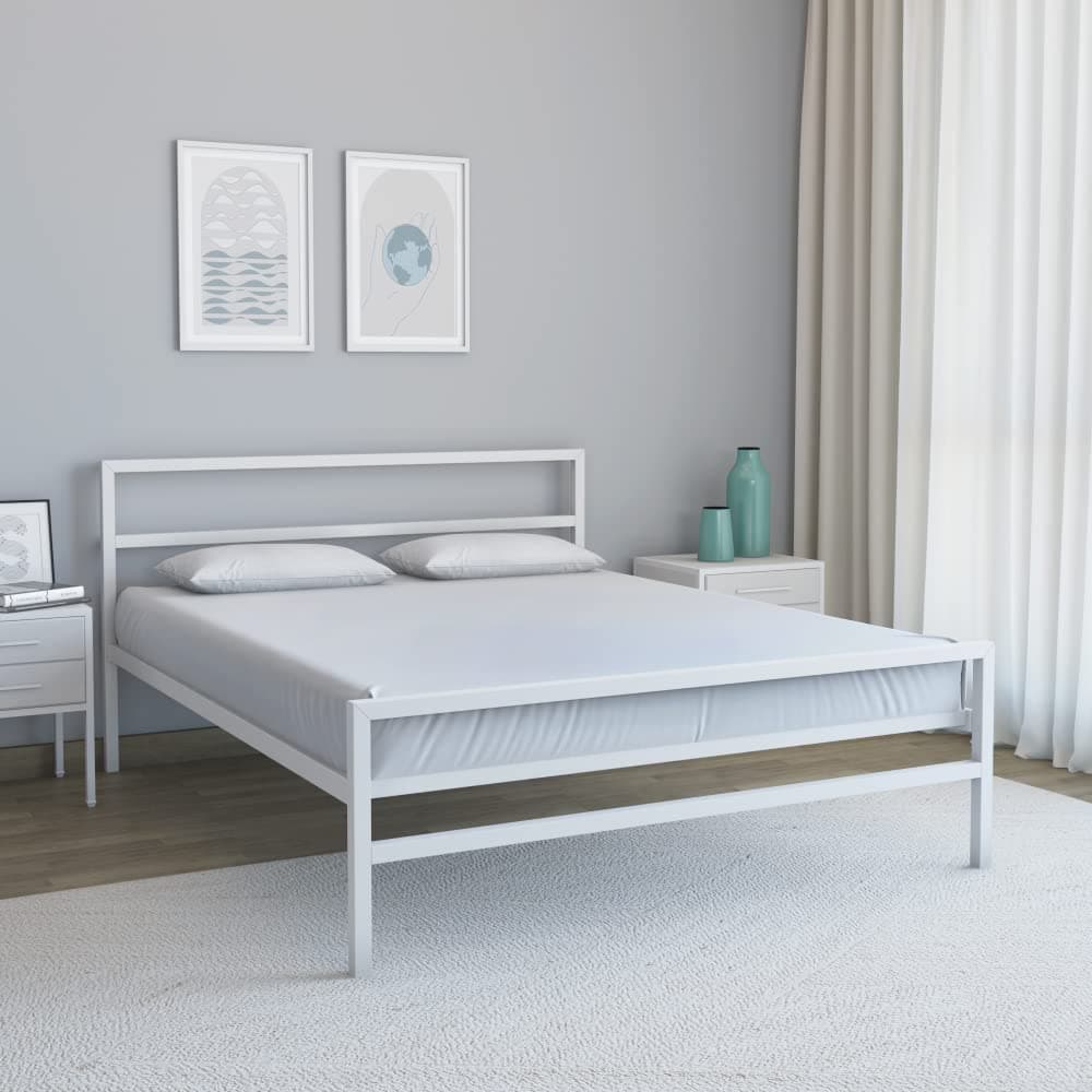 Nilkamal SLEEP Striker King Size Metal Bed (White)