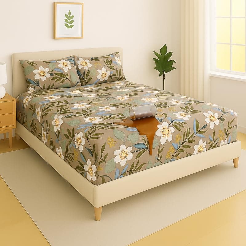 HOMEKART Waterproof Fitted Bedsheet for King Size 78x72+10 inch | Leakproof, Noiseless, Skin-Friendly | Elastic Bed Sheet with 2 Pillow Covers | Dustproof & Breathable -Green & White