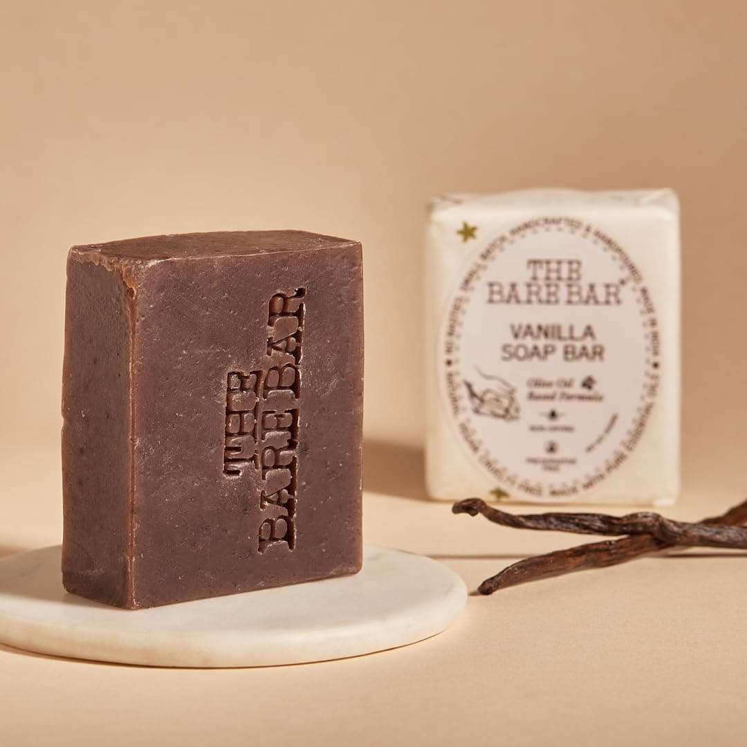 The Bare Bar Vanilla Soap Bar - 100 gm | Natural & Organic Handmade Bathing Soap for men and women | Paraben and Sulphate free | Vegan Soap with Essential Oils