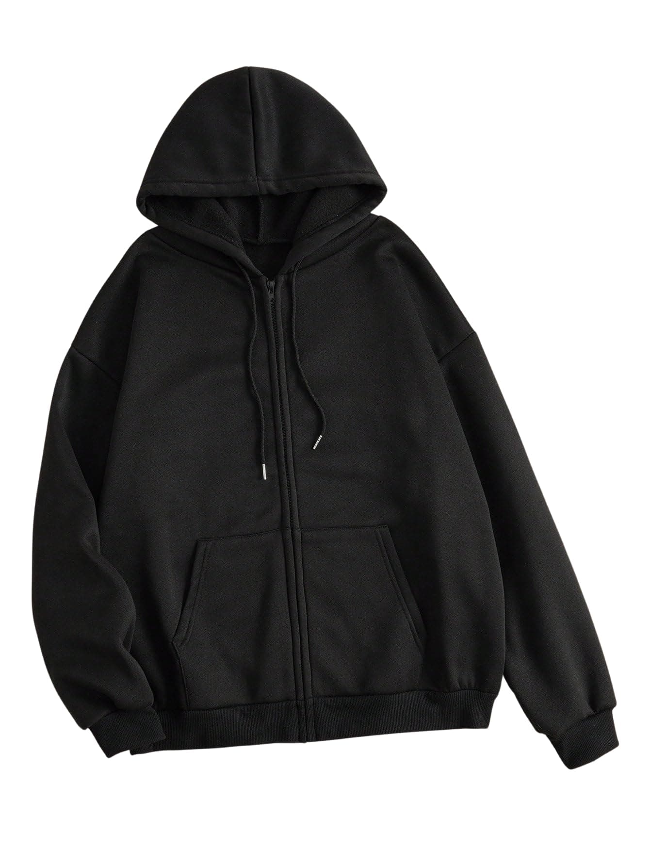NETCLICK Women's Polycotton Fleece Plain Full-Zip Hooded Winter Sweatshirt with Kangaroo Pocket Casual Warm Outerwear