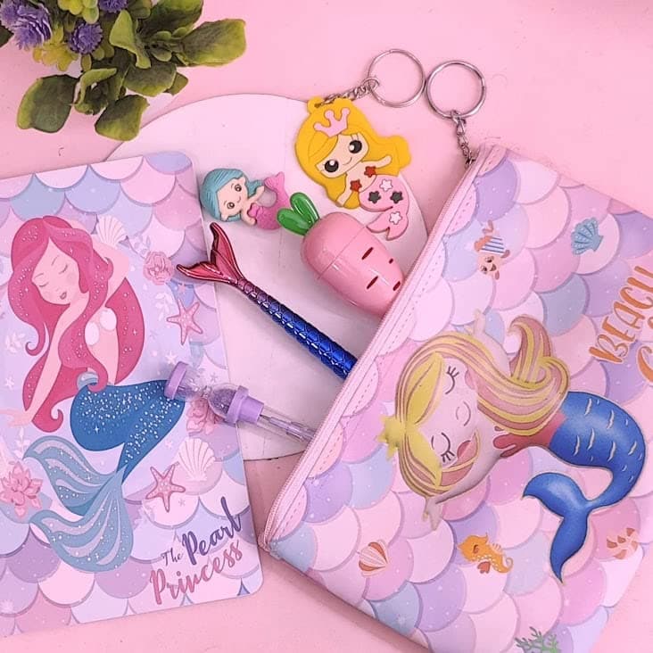 TERA 13 Mermaid Diary for Girls (Pack of 7 Items) Diary with Pen, Kids Diary, Mermaid Pencil Pouch, Pencil, Eraser School Stationary Return Gifts for Girls