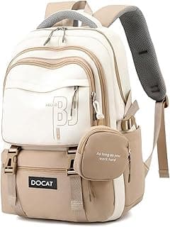 DOCAT Laptop Backpack for Women with Small Zipper Pouch, Waterproof College Bag for Girls, School Backpack for Girls 13–14 Years with Cute Accessory, Backpack for School, Camping, Travel