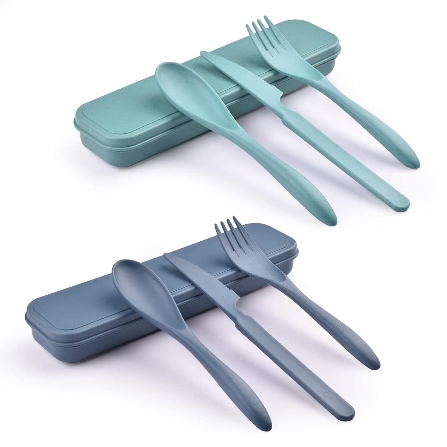 DARKFISH 2 Sets Reusable Cutlery Set with Case, Travel Cutlery Set, Portable Plastic Forks Set for Picnic School Office Lunch (Multicolor)