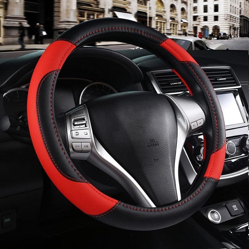 Branded Leather Anti Slip Steering Cover | Steering Wheel Covers for 4 Vehicle/Wheeler Cars Compatible for (RED, Model- Mahindra Scorpio)