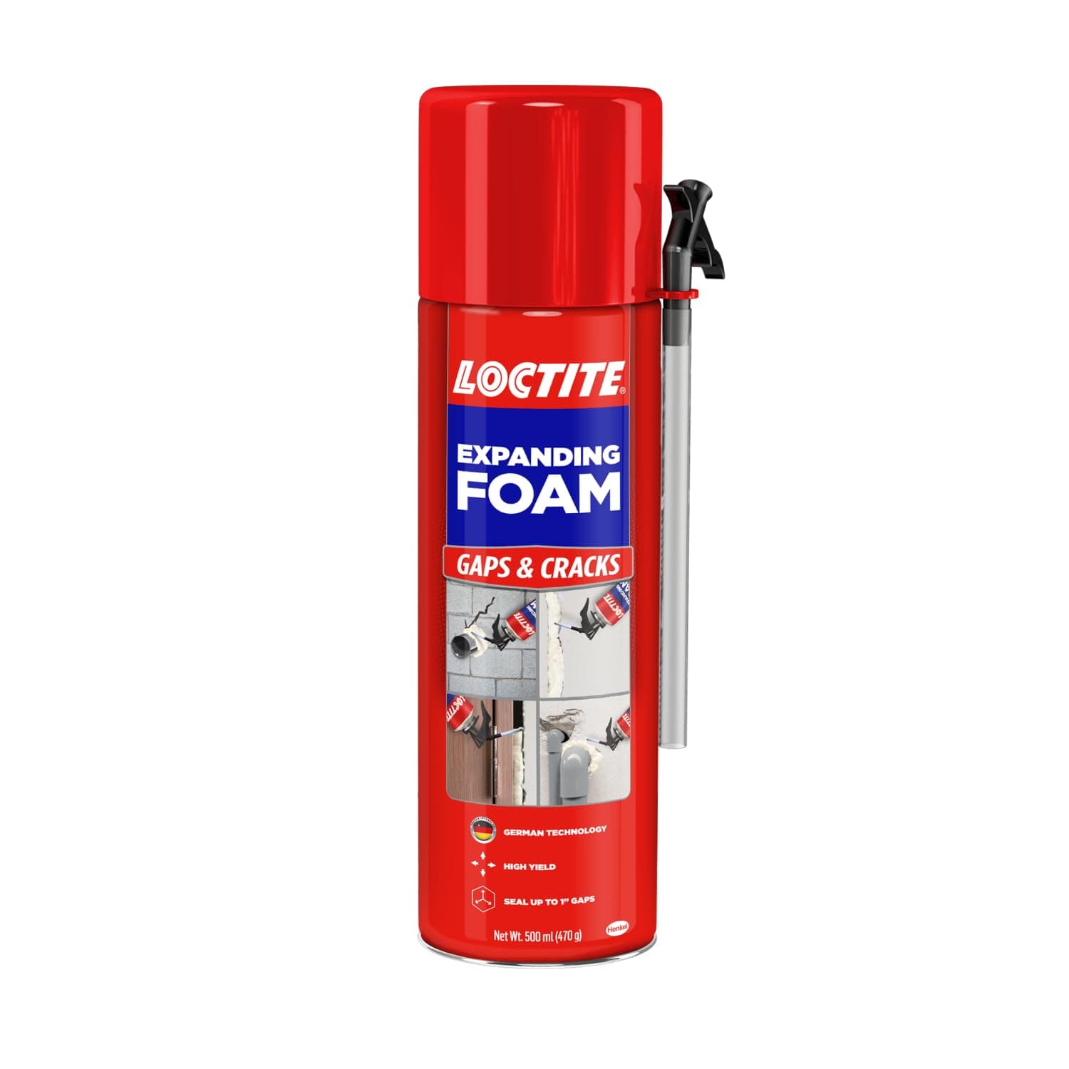 Loctite Expanding foam for Gaps & Cracks, seals upto 1 inch gaps, keeps pest & dust away, DIY easy application, high yield, Ideal for doors, PVC pipes, AC ducts, 500ml