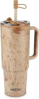 MILTON Puris 1200 Plastic Water Tumbler | 2-in1 Lid Sip or Gulp | Crystal Clear BPA Free-Food Grade | Sturdy Handle | Large Travel Mug for Gym, Office & Outdoor Use, 1200 ml, Coffee Brown