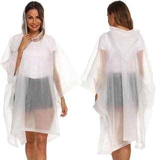 HACER HACER EVA Poncho Raincoat Transparent Hooded Water Resistant Rain Jacket with Sleeves for Women Men Camping Rainy Season Travel - White