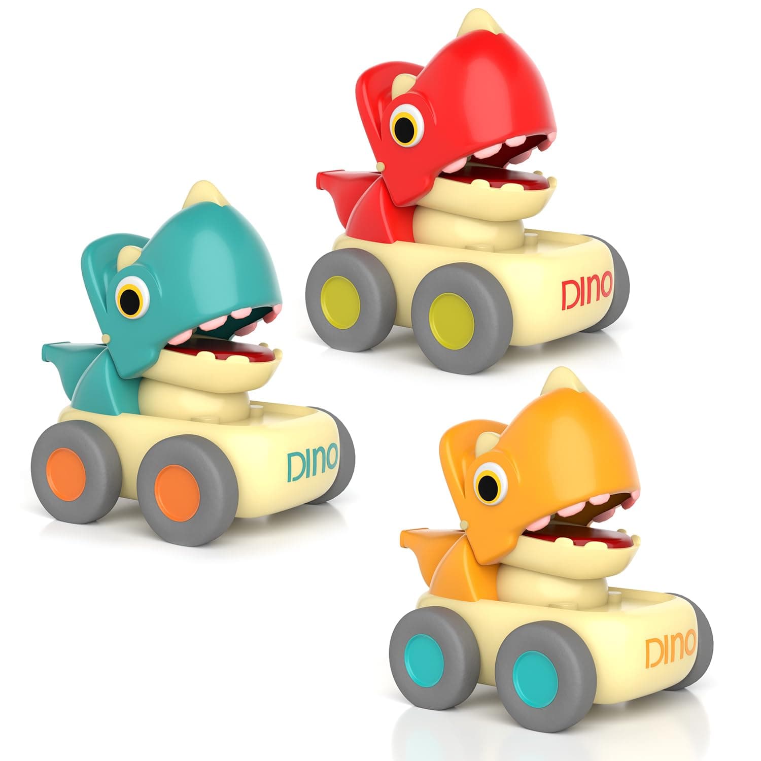Lifelong Cuppy Dino Pack of 3 Press and Go Toys | Friction-Powered Dinosaur Cars with Whistle | Toy Vehicles for Kids 1+ Years | No Batteries | BPA-Free | Safe Edges | Gift for Boys, Girls (LLCPGWD01)