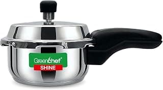 Greenchef Shine Stainless Steel Outerlid Pressure Cooker| Induction and gas stove Compatible| ISI certified| Ergonomic Handle| 2Litre Capacity