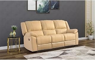 Royaloak Milan Italian Half Leather Recliner Three Seater | High Backrest | Tufting Design | Pocket Springs | Padded Armrest | Heavy Duty Metal Support | Sturdy Footrest | Genuine Leather