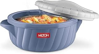 MILTON Flora 1500 Insulated Inner Steel Casserole for Roti, 1.25 Litre, Hot Box for Kitchen, Hot Pot with Lid, Chapati Box, Roti Casserole, Serving Boxes, Hotcase, Food Warmer, Stone Blue