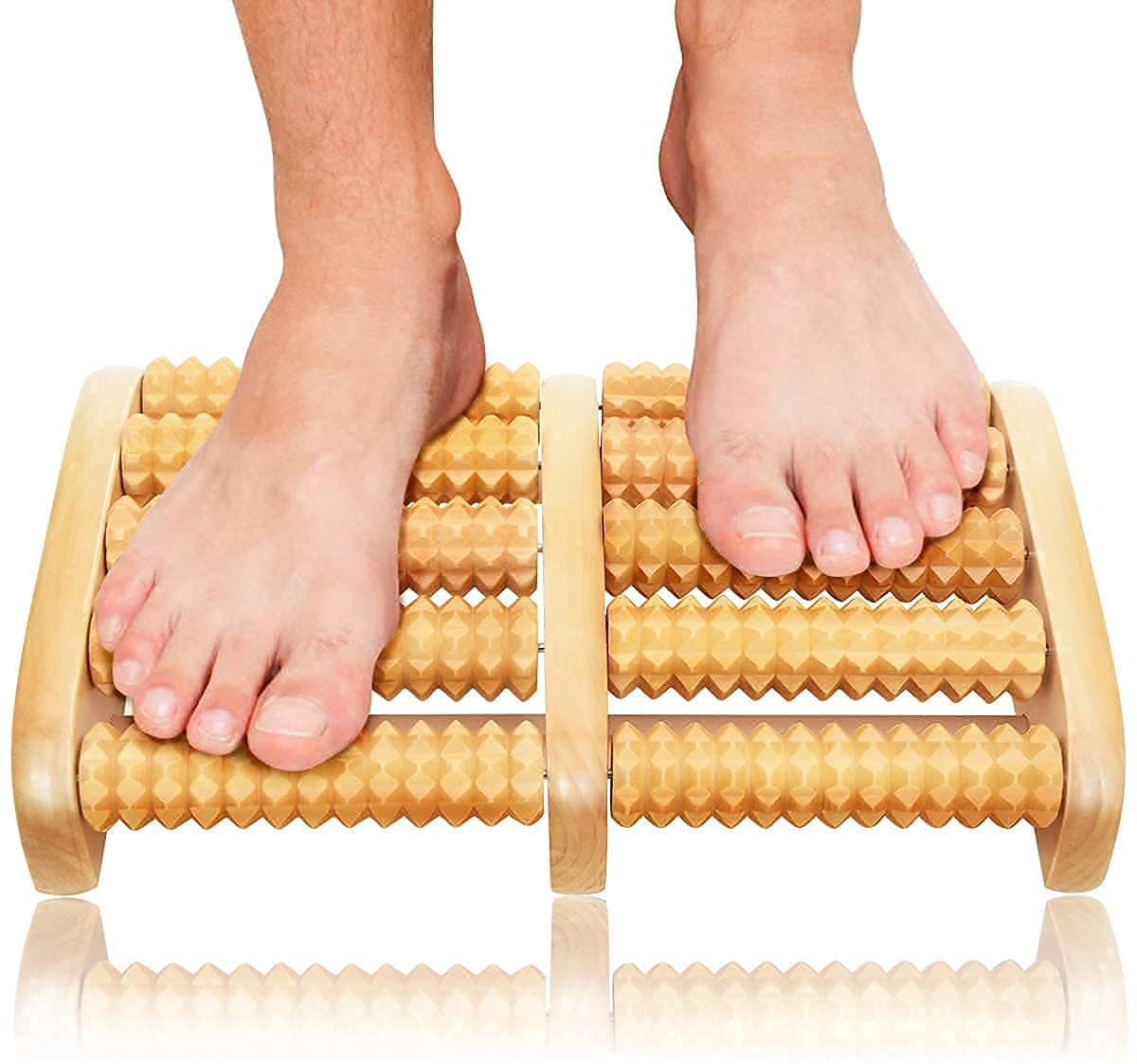 G Gomore Wooden Roller Foot Massager 5 Row And 10 Roller Big Size Body Stress Buster & Accupressure Point Device Relaxation Health Care Product foot massager and Legs Pain Relief Massager | set of 1