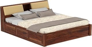 Solid Sheesham Wood Mayor King Size Bed with Box Storage and Headboard Storage for Bedroom Wooden Double Beds Home Furniture for Living Room Hotels (Honey Finish)