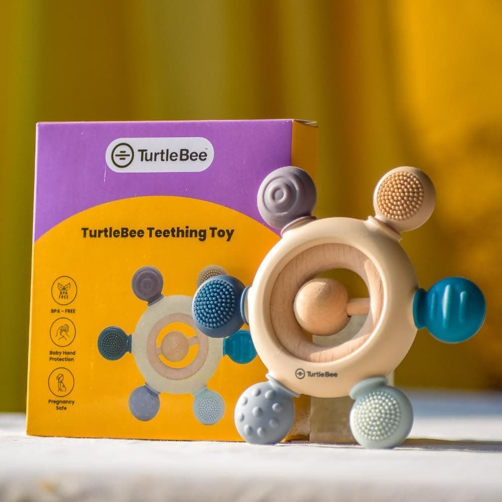 TurtleBee Silicone & Neem Wood Baby Teether | BPA-Free Teething | Toy for Infants 3-12 Months | Antibacterial Gum Relief | Made in India | Food Grade Safe