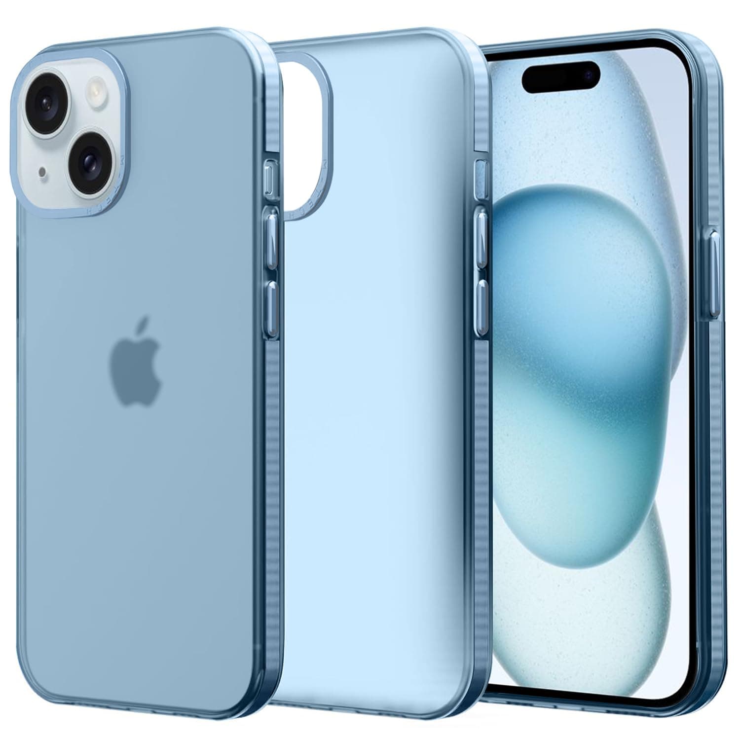 amazon basics Premium Frosted Case | Sleek Translucent Matte Anti-Slip, Drop and Camera Protection |Back Case Cover for iPhone 15 6.1"- Translucent Sierra Blue
