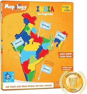 Imagimake Mapology India with State Capitals - Educational Toy and Learning Aid for Boys and Girls - India Map Puzzle - Jigsaw Puzzle, 25 Pieces, Kids
