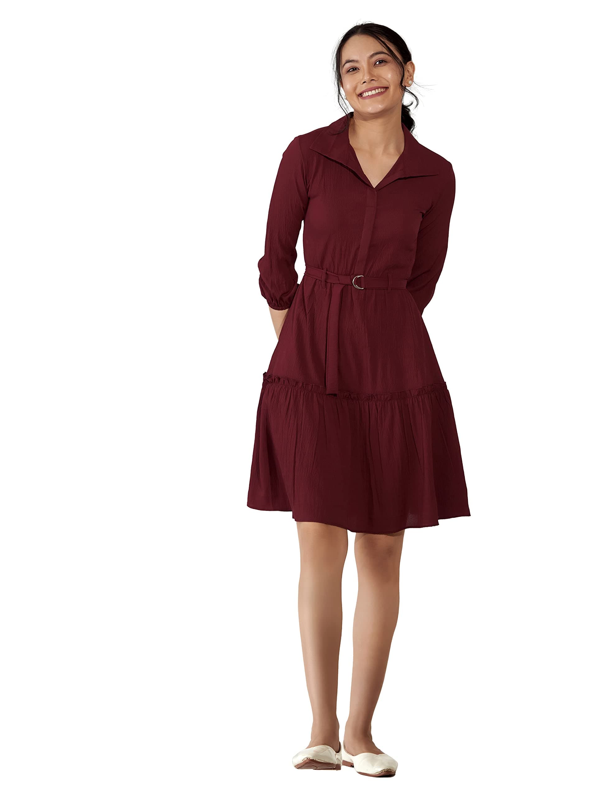 AASK Women Peplum Gathared Stylish Dress with Belt