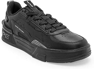 Red Tape Men's Sneakers Black Pu Round Lace-Up Flexible Support