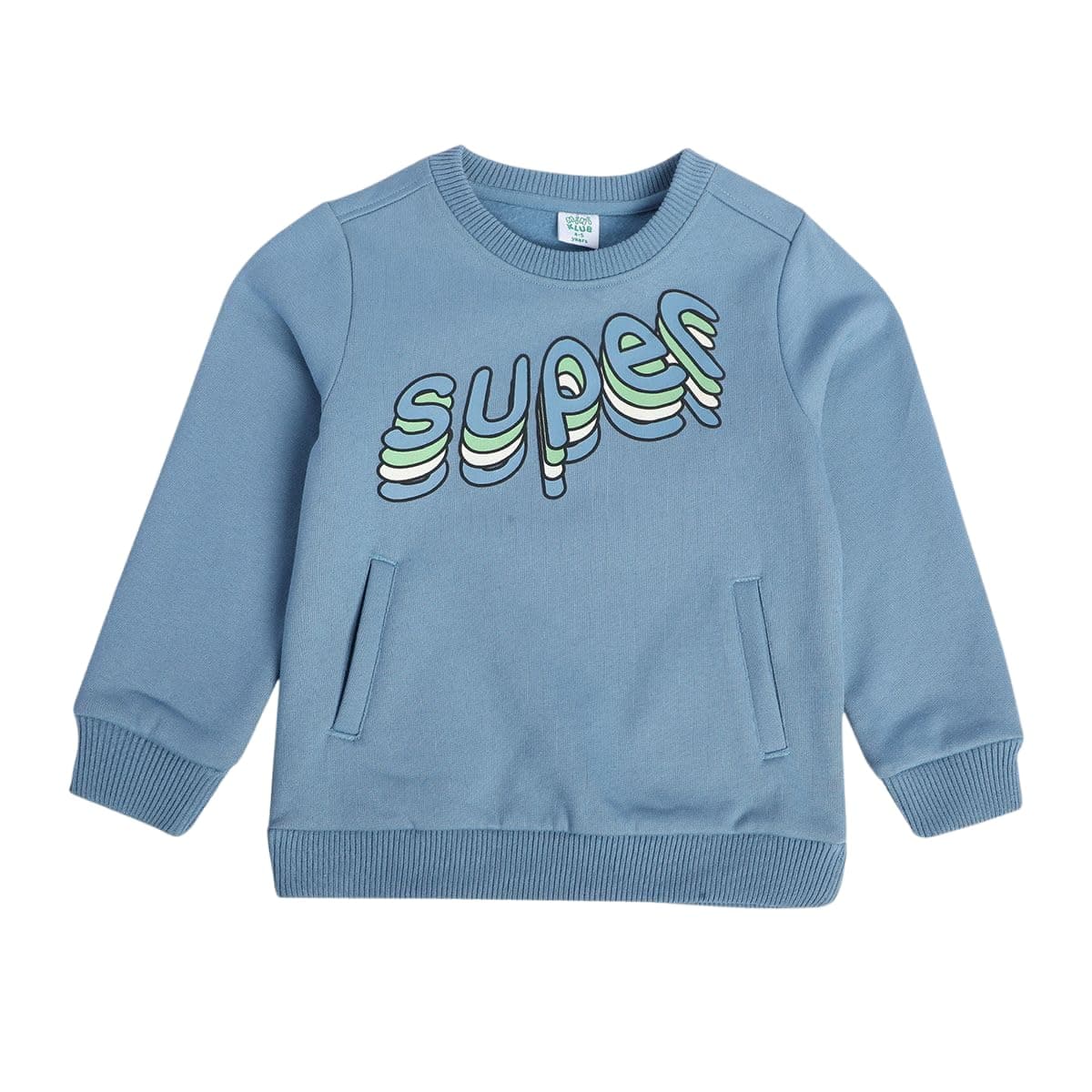 miniklub Boys Round Neck Long Sleeve Knitted Cotton Sweat Shirt (Blue Color)