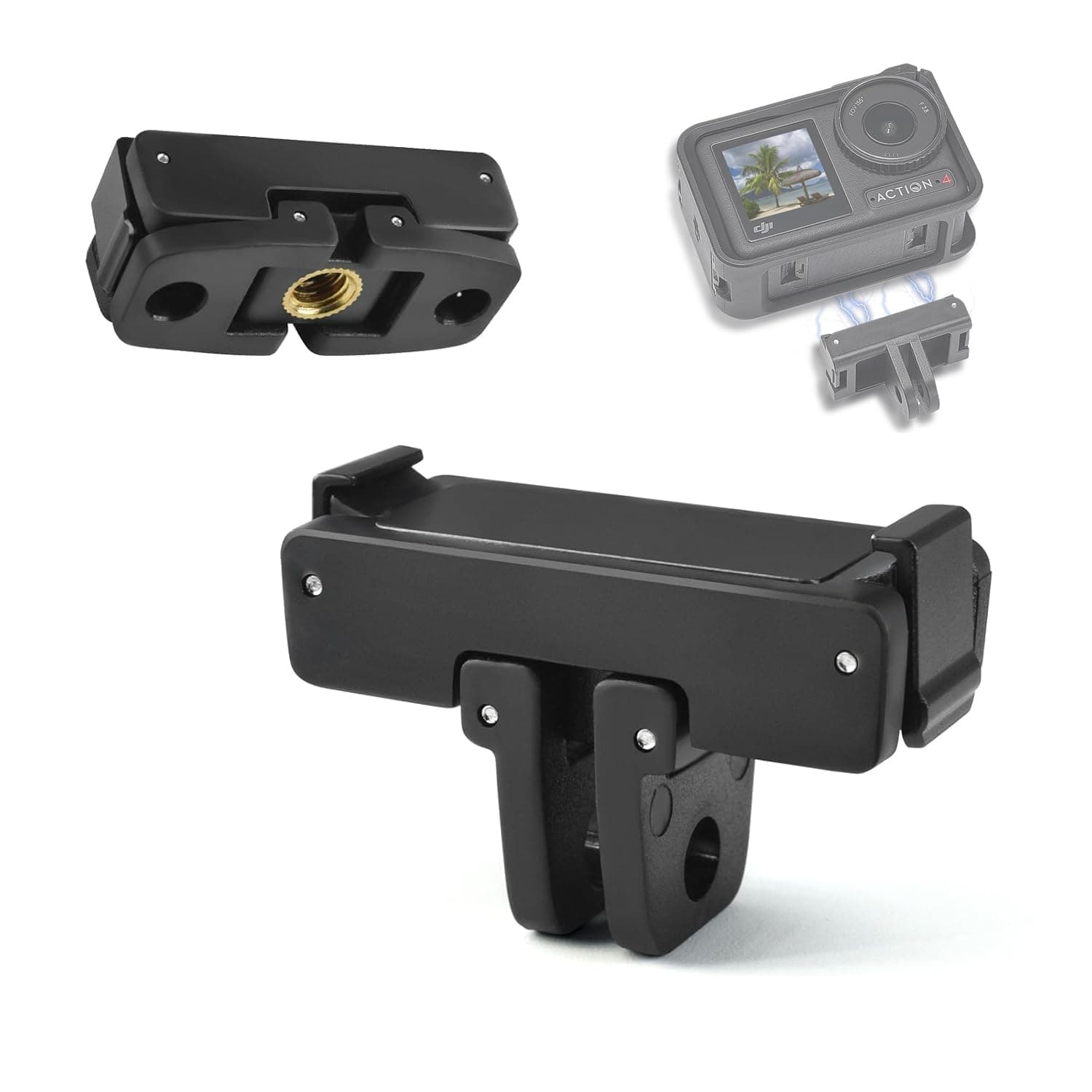 ZODUCT Magnetic Adapter Mount for DJI Action 3, 4, 5 Pro Quick Release Mount with Connection Adapter, 1/4'' & Cold Shoe Connector, 180° Tilt Adjustable Floor Mount (Mount)