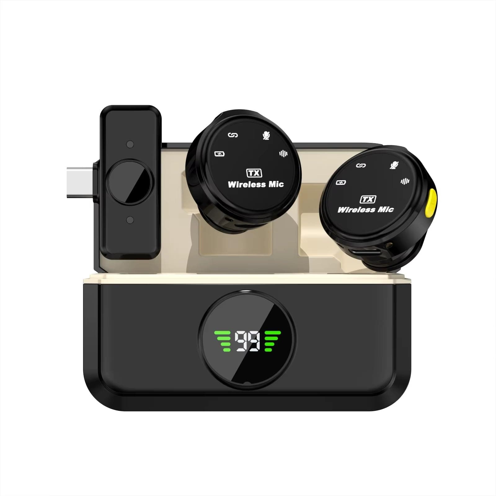 GADGETSWEAR Q8 Dual Wireless Lavalier Microphone with LED Display Case, Noise Cancelling Lapel Microphone for YouTube, Vlogging, Recording, Plug & Play for Android (Type C)