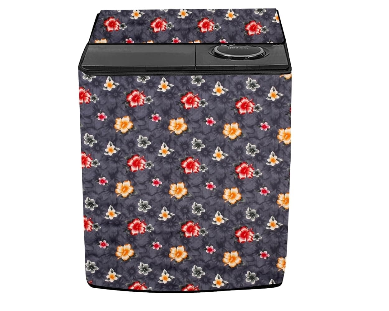 Stylista Washing Machine Cover Compatible for LG 8 KG Semi-Automatic Top Loading P8035SPMZ Floral Grey, Polyester Waterproof