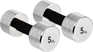 Amazon Brand - Symactive Chrome Plated Steel Dumbbell, Set of 2, 5 Kg