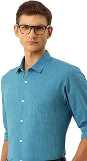 Peter England Men's Slim Fit Full Sleeve Formal Textured Solid Shirt | Festive Duo-Tone Colour | 100% Cotton