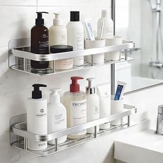 JIALTO 2 PCS Aluminum Wall Mounted Bathroom Organiser, Floating Shelf for Wall for Bathroom Cabinet Multifunctional Large Capacity Bathroom Rack, Bathroom Shelf for Wall - Silver