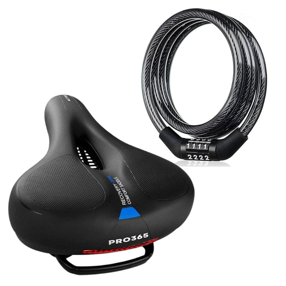 PRO365 Premium Bicycle Seat with Lock, Extra Wide Soft Cushion Saddle, Anti-Theft Bike Lock, Fits All Cycles