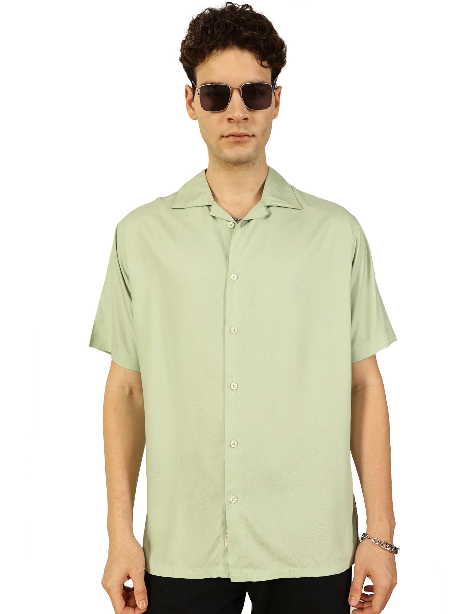Thomas Scott Men Half Sleeves Camp Collar Oversize Fit Solid Casual Shirt
