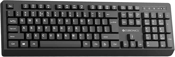 ZEBRONICS Wireless Keyboard, 2.4GHz, 104 Keys with 12 Multimedia Keys, UV-Coated Keycaps, Retractable Stand, On/Off Switch, Power Saving Mode, Plug & Play (Companion 116-K)