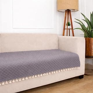 STITCHNEST 3 Seater Quilted Velvet Sofa Cover with Tassels | Elegant Grey Sofa Protector for Living Room | Soft, Washable | Perfect for Enhancing Living Room Interiors