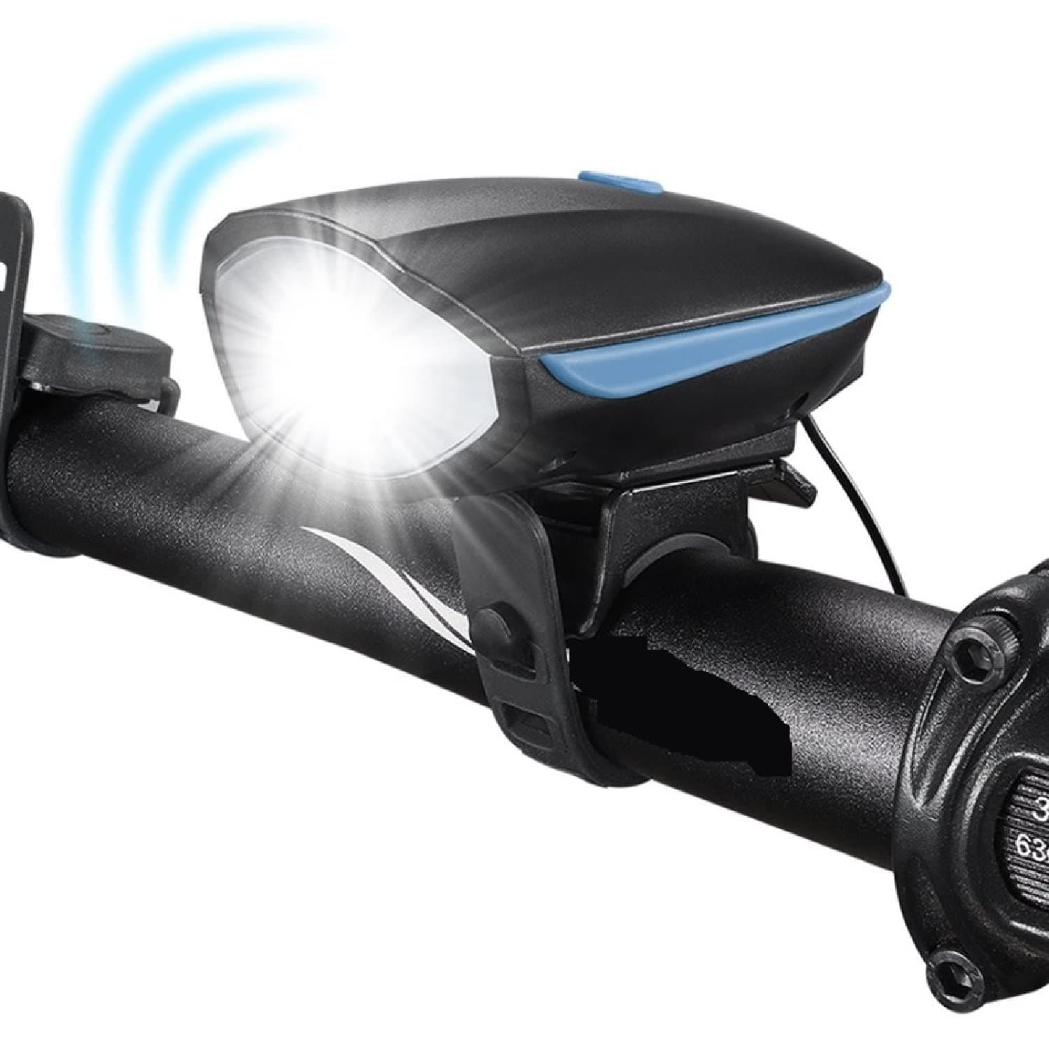 OLAHRAGA LED Bicycle Front Headlight with 3 Lighting Modes and 5 Sound Modes Fits All Bicycles for Road Cycling Mountain (Blue)