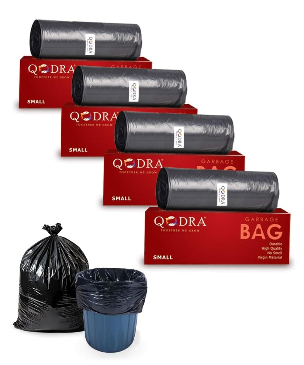 Qodra Small Garbage Bags 17x19 Inch | 120 Count (4 Rolls x 30) | Black Trash Bags for Home, Hospital, Office & Restaurant | Leak-Proof Unscented Liners for Dry & Wet Waste