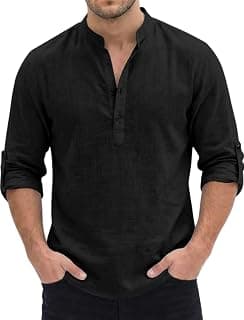 Men's Short Kurta Cotton Blend Mandarin Collar Casual Ethnic Wear Regular Fit Full Sleeve Kurta for Daily Festival Wear