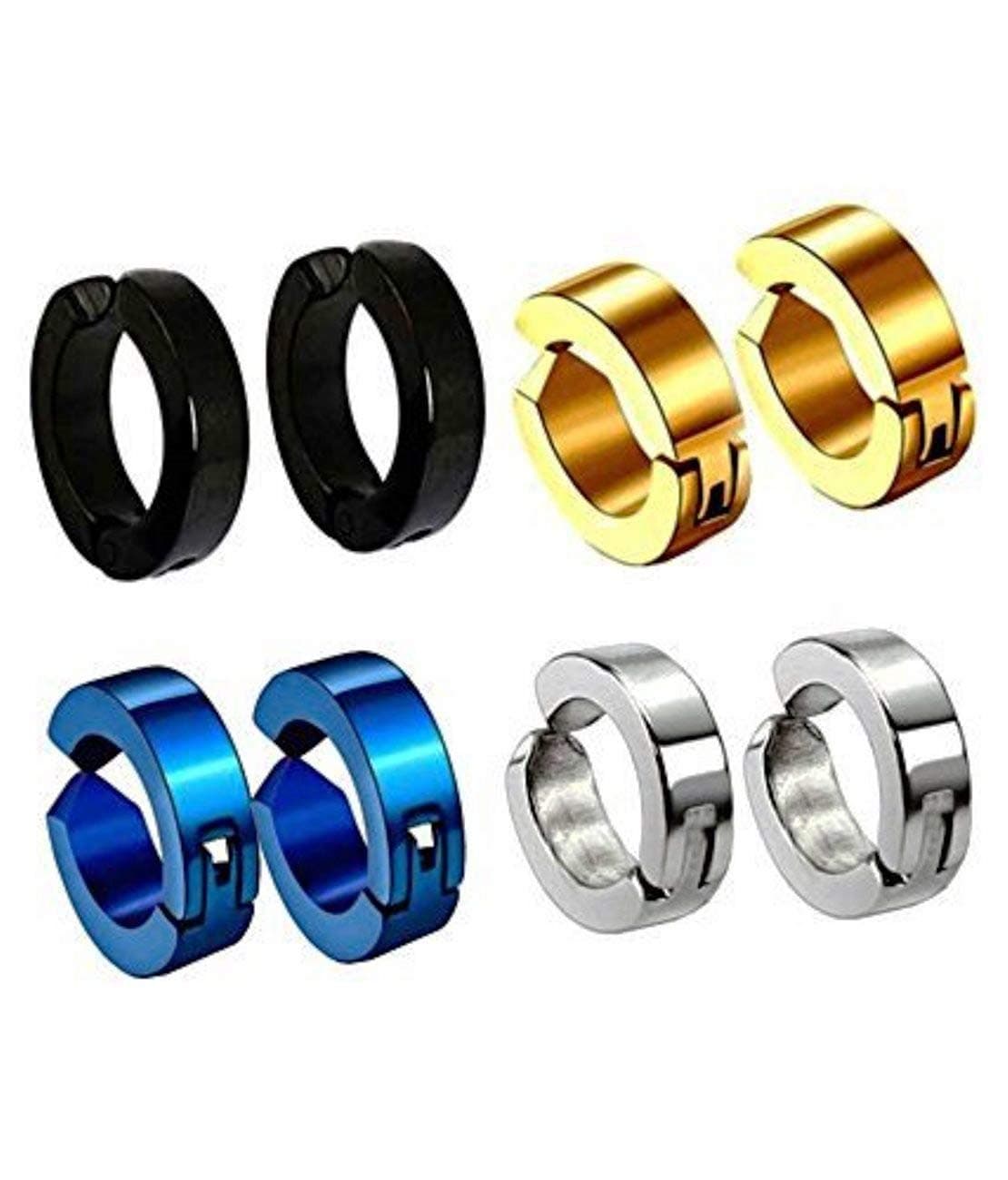 MEENAZ Non Piercing Men Jewellery Silver Black Studs Clip on Combo Hoop Pressing Earings Ear rings Earrings For Men Boys Gents Girls Boyfriend Girlfriend - BALI-M9179 (8 PCS)