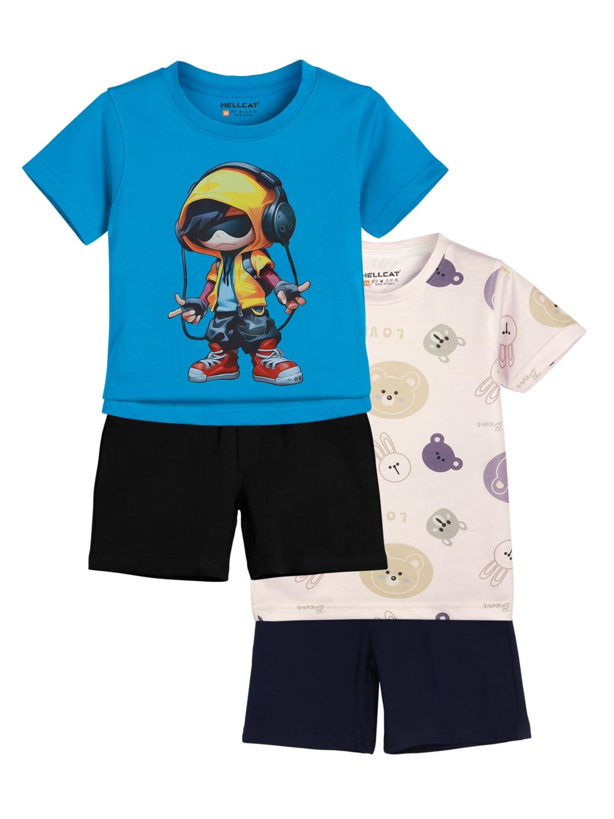 HELLCAT Boys & Infants Dress Clothing Set Combo with Tshirts & Shorts - Pack of 2 | Co-ord Set for Boys