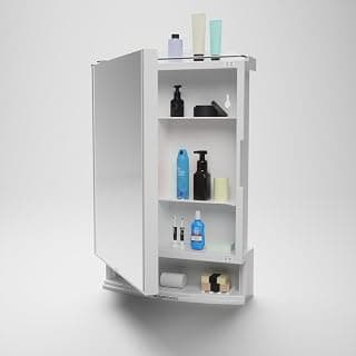 Amazon Basics Plastic Multipurpose, Wall-Mounted Storage Cabinet with Mirror, Small (White)