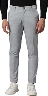 Louis Philippe Men's Comfy Tapered Fit Checks Extra Stretch with Easy to Care Casual Trousers